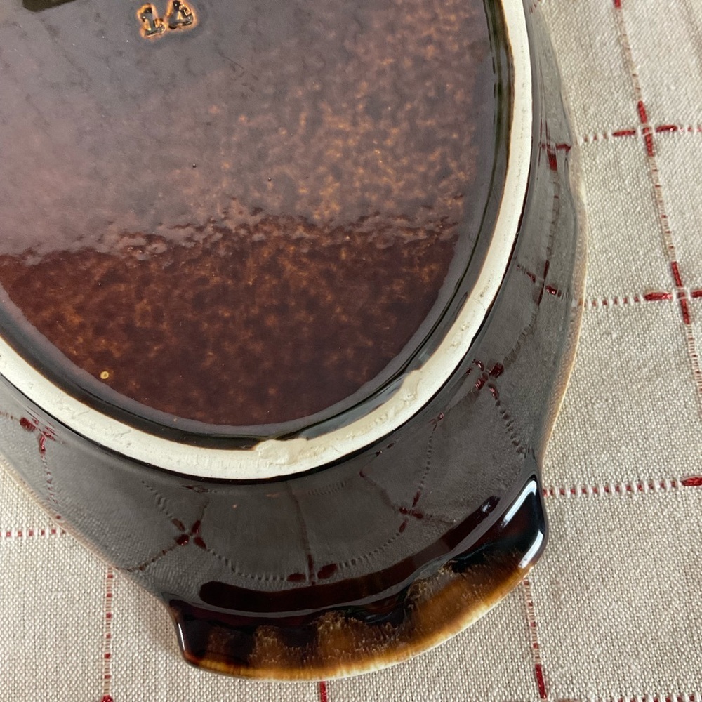 Vintage Pfaltzgraff Gourmet Brown Drip Oval Divided Vegetable Bowl / Dish - Picture 5 of 8